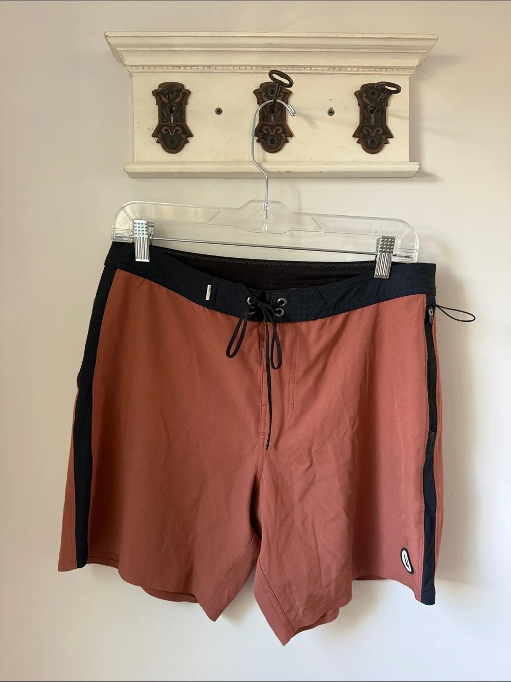 Men's Rust Swim Shorts with Black Trim Unlined Bathing Trunks Medium